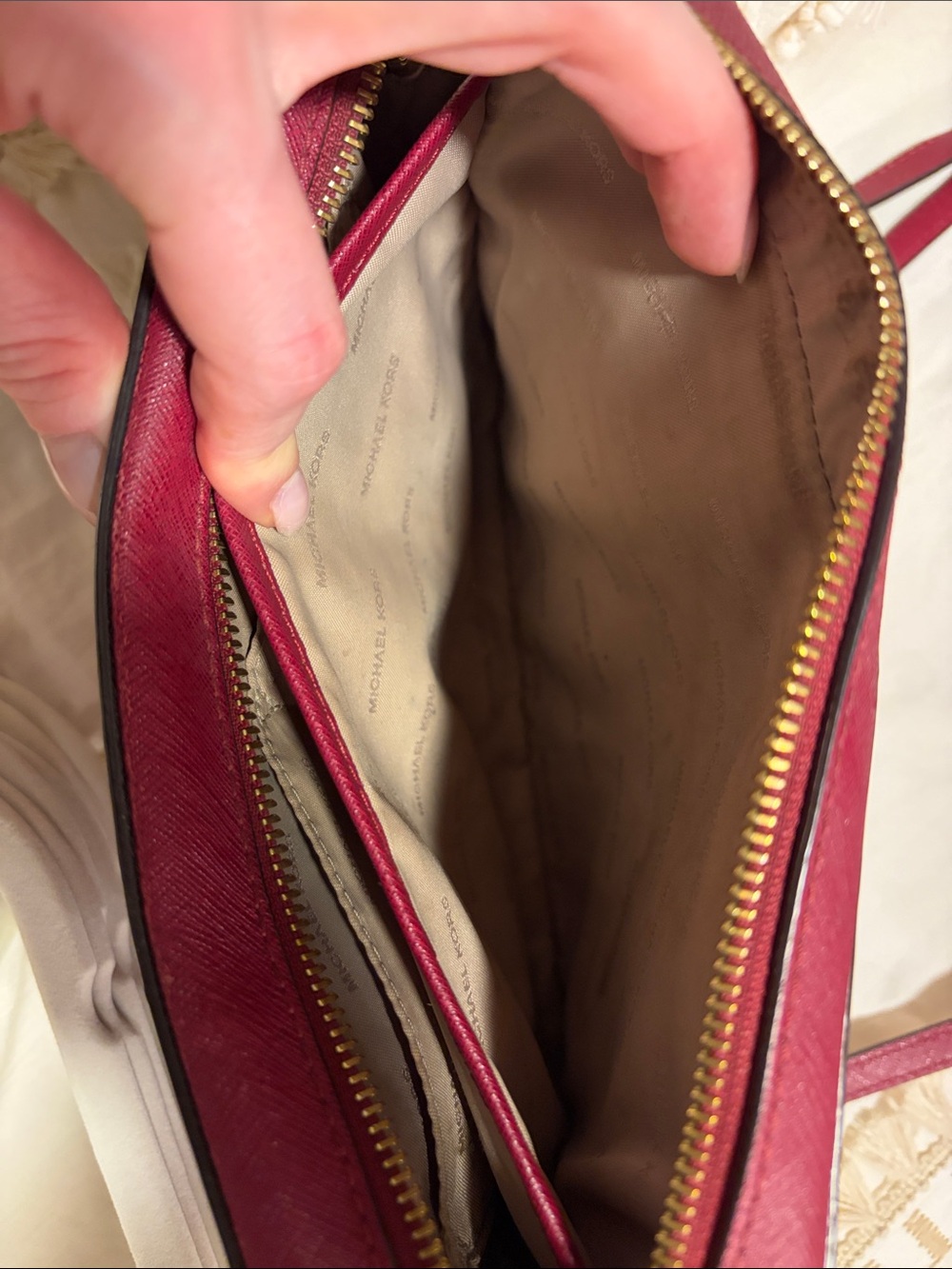 Michael Kors Red Leather Crossbody Purse with Gold Chain (Used) - Picture 5 of 11